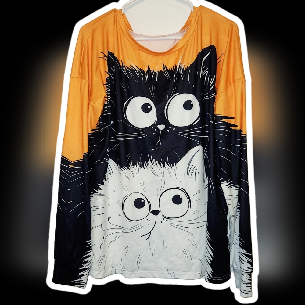 ❌️ [SOLD] Orange Black White Fluffy Cat Print Long Sleeve Shirt - discontinued!